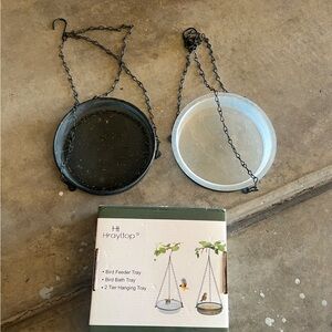 Black and White Hanging Bird Feeder Tray Set